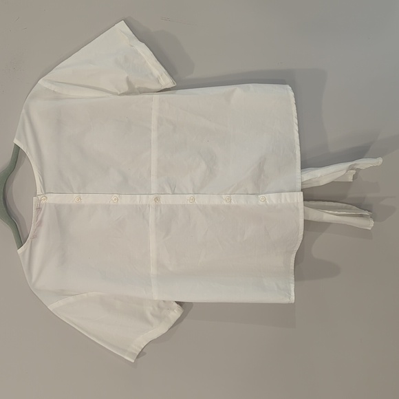 Saks Fifth Ave White Cotton Tie Front Blouse Top Embroidered Button Back size M - Picture 6 of 11